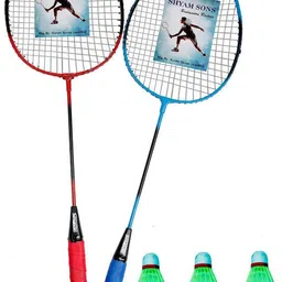 Sham Sons SINGLE SHAFT BADMINTON SET OF 2 WITH 6 PC NYLON SHUTTLEE Badminton Kit Badminton Kit-image-77
