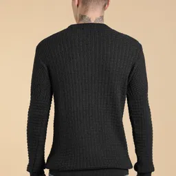 nikline Men Self Design Round Neck Grey Sweater image 2