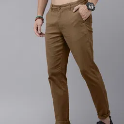 roadster Men Regular Fit Brown Cotton Blend Trousers image 2