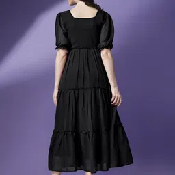 raiyani enterprise Women Fit and Flare Black Ankle Length Dress image 2