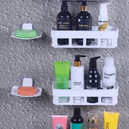 gjworld pack of 4 Multipurpose Wall Shelves Soap Holder and Bathroom rack Plastic Wall Shelf image 4