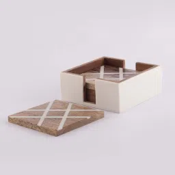 the decor mart Criss Cross Brown & White MDF (Set of 5) Table Coaster image 4