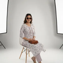 verma associates Women Cotton Blend Kurti Pant Set image 1