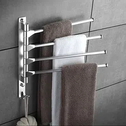 Aluminium 4-Arm Bathroom Swing Hanger Towel Rack/Holder for Bathroom/Towel Stand/Bathroom Accessories(Silver) 13.77 inch 4 Bar Towel Rod-image-83
