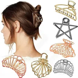 Premium Quality Multi Pattern Design Trending Fashionable (Set of 6 pcs)metal Clutcher random shapes and Material Hair Claw/Clutcher Clip/Stylish Pins Hair Accessories Set For Women's & Girl's Hair Claw-image-44