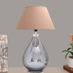 kapoor lampshades Diseno Beige Cotton Shade Night Lamp With Metal & Glass Base image 2