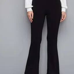 broadstar Women Flared Black Lycra Blend Trousers-picture-32