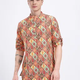 anouk rustic Men Geometric Print Polyester Straight Kurta image 2