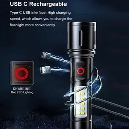 zfx Metal Led Long Range 1000 Meter High Power Zoomable & Type-C 8 hrs Torch Emergency Light-picture-17
