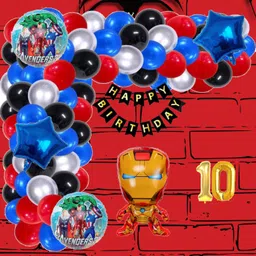 aoes Iron-Man Theme 10th Birthday Decoration Kit Happy Birthday Banner Balloons Combo image 1