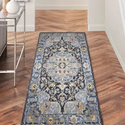 obsessions Dark Blue Abstract Polyester 59x32 Inches Machine Made Floor Runner image 1