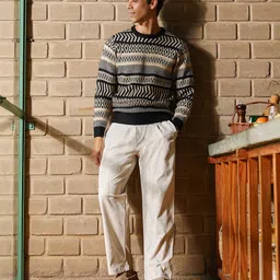 campus sutra Men Geometric Print Crew Neck Multicolor Sweater image 4