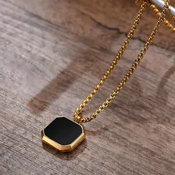 oxcar Unisex gold necklace with rectangular pendant Men's gold pendant-095 Gold-plated Stainless Steel Pendant Set image 3