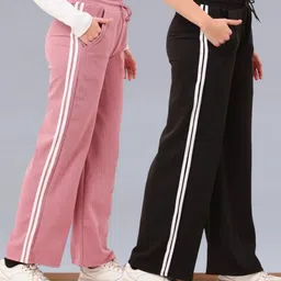 Pack of 2 Women Striped Pink, Black Track Pants-image-43