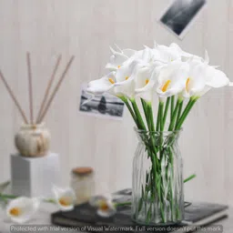 satyam kraft Artificial Flower Rubber Lily Sticks for Bouquet Decoration, DIY Artificial Garland Supplies Lilly Flower Sticks 10 Sticks (White) White Lily Artificial Flower image 4