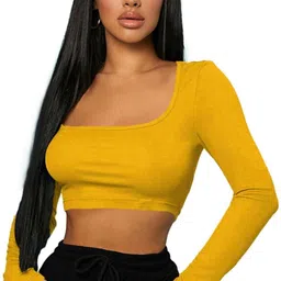theblazzee Casual Regular Sleeves Solid Women Yellow Top image 4