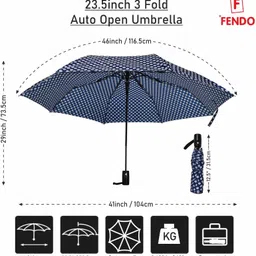 fendo Bobby Polka Dots 3 Fold Protection Monsoon/Rainy & Sun Umbrella in Navy Blue Umbrella image 3