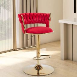 casacraft from pepperfry Lunza Velvet Bar Chair In Red Color-picture-12