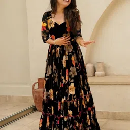 barters boutique Floral Print Cotton Rayon Stitched Anarkali Gown image 5