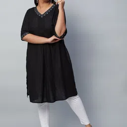Big Hello - The Plus Life Floral Embroidered Pure Cotton Straight Kurta-picture-22