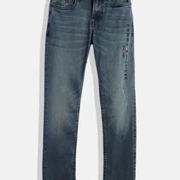 Tommy Hilfiger Boys Blue Slim Fit Heavy Fade Embroidered Sustainable Stretchable Jeans-picture-19