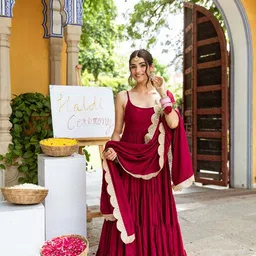 callme textile & design Solid Rayon Blend Stitched Anarkali Gown image 3