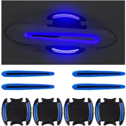 Car Door Cup Guard Pads 8PCS Blue Reflective 3D Carbon Fiber Stickers Car Reflector Light-image-44