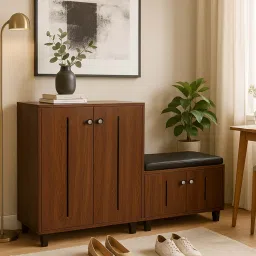 stunica ShoeFit 20-Pairs Shoe Cabinet In Walnut Finish With Seating image 1