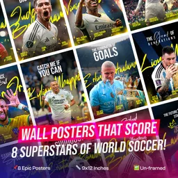 faztroo Soccer Posters Set of 6 – 9x12 Inch Frameless Wall Art Prints Featuring Top 8 Football Players | Premium HD Print on 350 GSM Paper | Soccer Room Decor for Boys, Teens, Bedroom, Gym, Office Walls Fine Art Print image 2