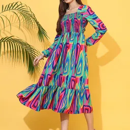 sheetal associates Women Fit and Flare Multicolor Below Knee Dress image 3