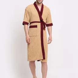creeva Camel & Wine Free Size Bath Robe-picture-18