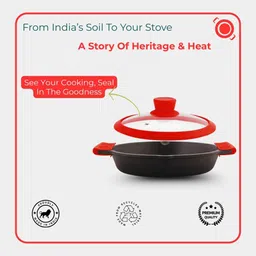 the chef story Throwback Series Cast Iron Skillet NA Pan 26 cm diameter with Lid 1.8 L capacity image 4