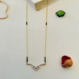 ABDESIGNS Gold-Plated Artificial Stones-Studded & Beaded Mangalsutra-image-1