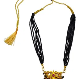 Digital Dress Room Gold-Plated Short Mangalsutra Floral Pendent 6 Line Black Beads image 2