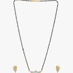 Adwitiya Collection Gold-Plated Stones-Studded & Beaded Mangalsutra Set image 2