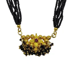 Digital Dress Room Gold-Plated Short Mangalsutra Floral Pendent 6 Line Black Beads image 3