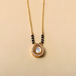 ABDESIGNS Gold-Plated AD Stone-Studded & Beaded Mangalsutra image 5