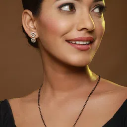 Jazz and Sizzle Gold-Plated Stone-Studded Beaded Mangalsutra With Earrings image 2