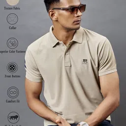 3bros Men Solid Polo Neck Cotton Blend Yellow T-Shirt image 1