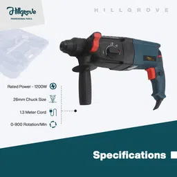 hillgrove 100% Copper Winding HGCM121M Machine with HSS Bits HGCM121M1 Hand Tools, Drill Chunk 13mm for Making Holes in Metal/Wood/Concrete Rotary Hammer Drill image 2
