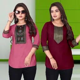 fsr Pack of 2 Women Solid Cotton Blend A-line Kurta image 1