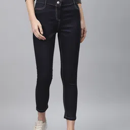 AURELIA Women Navy Blue Regular Fit Mid-Rise Clean Look Stretchable Cropped Jeans image 1