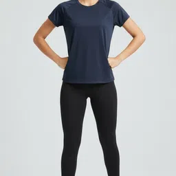 human spirit Women Solid Crew Neck Polyester Dark Blue T-Shirt-picture-29