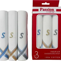 PASSION FROM OMTEX Men's Initial Alphabet Monogram (S) Embroidery 100% Pure Cotton Handkerchief ["WHITE WITH EMBROIDARY & COLORED BORDER"] Handkerchief image 3