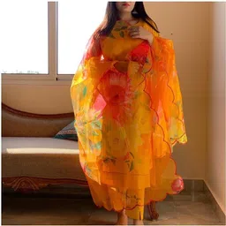 r creation Floral Print Kurta, Palazzo & Dupatta Set image 2