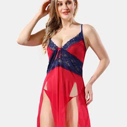 Be You Self Design Shoulder Straps Net Baby Doll With Brief image 5