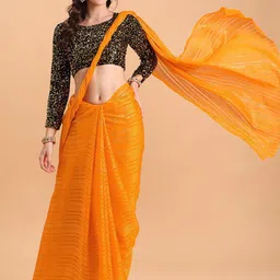 Sangria Mustard Striped Sequinned Silk Blend Saree-picture-10