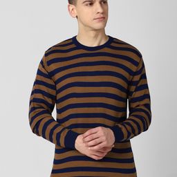 Peter England Casuals Men Brown & Black Striped Pullover-picture-44
