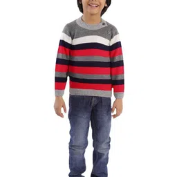 The Mom Store Boys Grey & Red Striped Pullover image 1