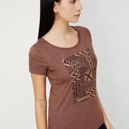 max Pack of 2 Women Printed Round Neck Pure Cotton Multicolor T-Shirt image 3
